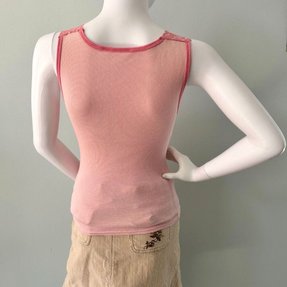 Vintage Y2K Coca-Cola Distressed Graphic Pink Lace Trim Baby Tank Top size XS - Picture 2 of 9